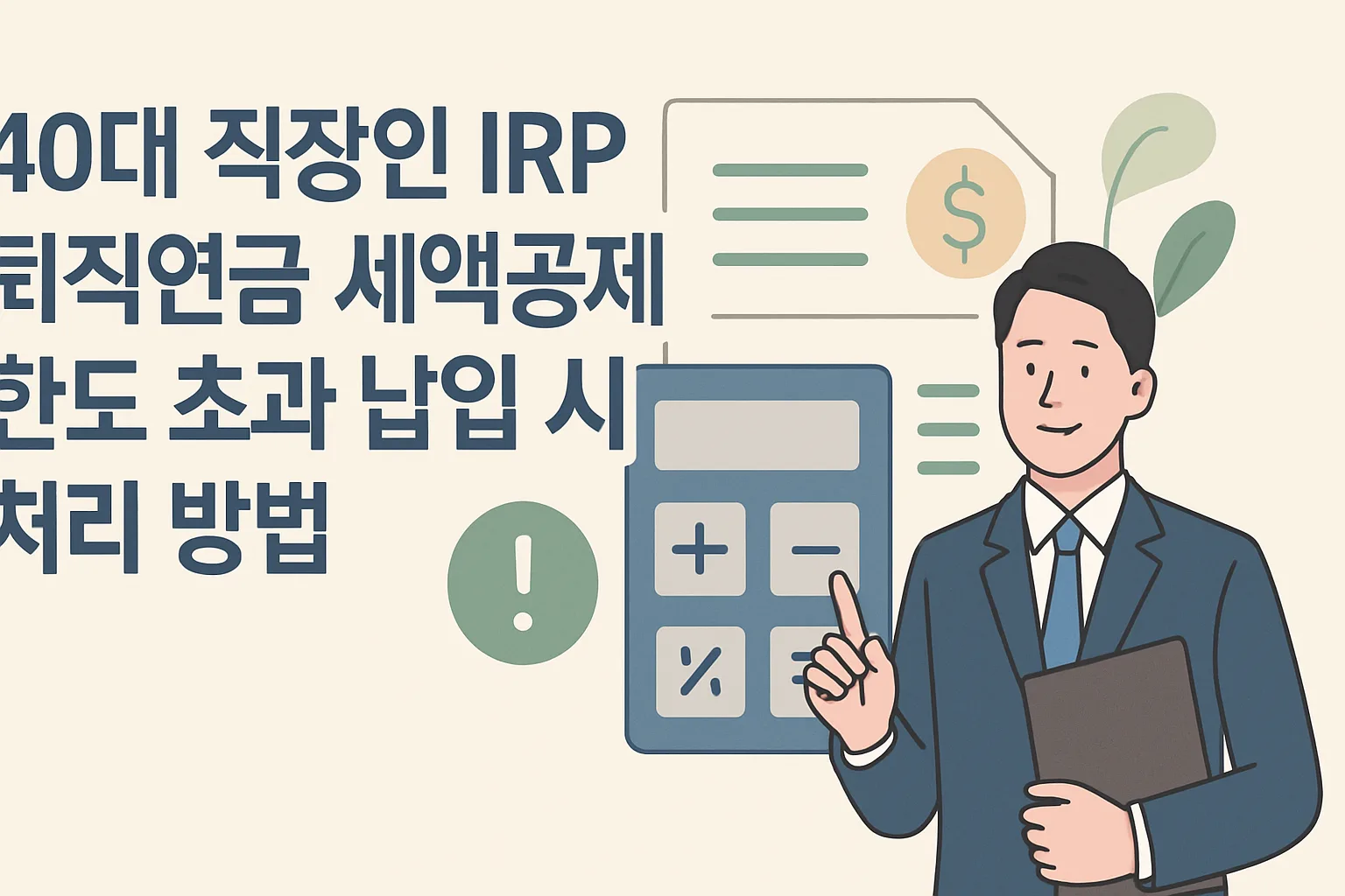 40대 직장인 IRP 퇴직연금 세액공제 한도 초과 납입 시 처리 방법